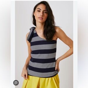 Bishop and young striped shirt one shoulder NEW size large navy white striped